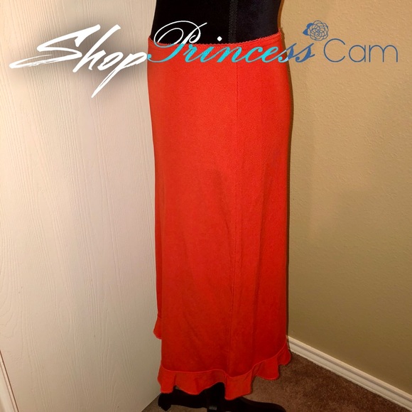✅Blood Orange Midi Skirt W/Ruffle Hem Sz M - Picture 2 of 8